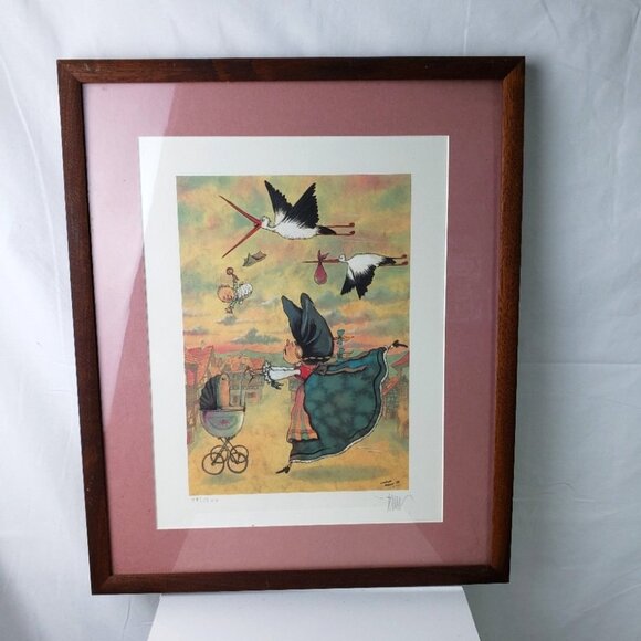 Charles Barat Whimsical Stork Lithograph